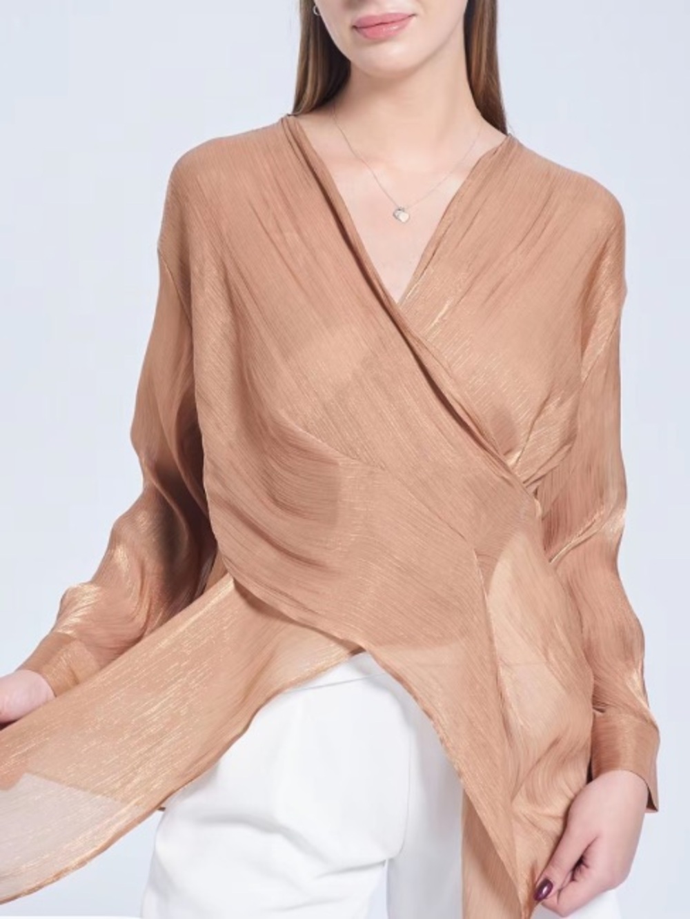 Elegant Wrap Blouse in Light Brown